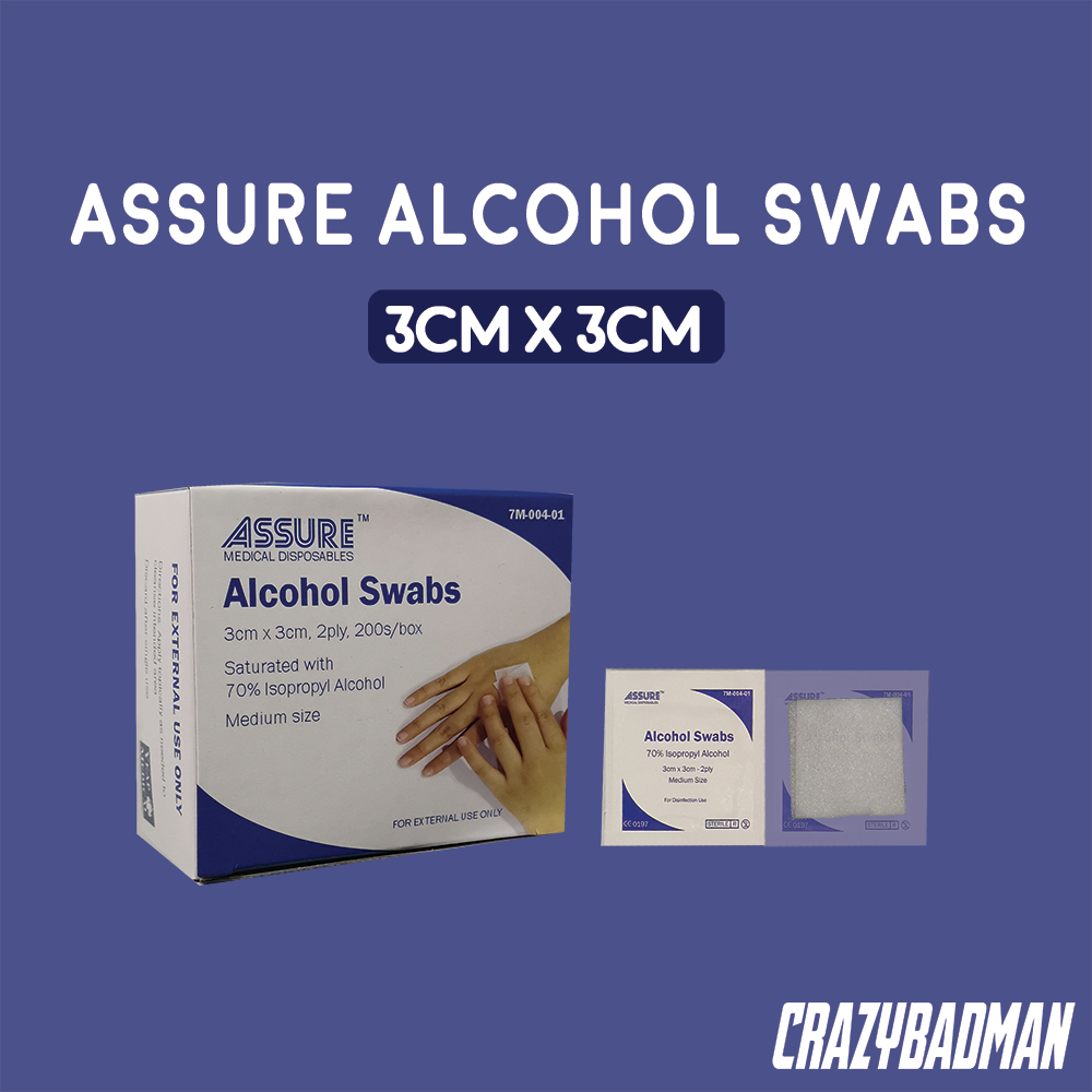 ASSURE Alcohol Swab Sterile 3cm x 3cm 200pcs Box CRAZYBADMAN