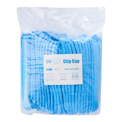 TruzCare Disposable Non-Woven Clip Cap (Blue / White)