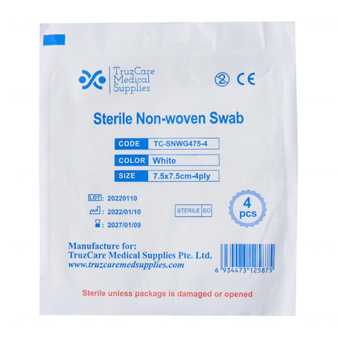 TruzCare Sterile Non-Woven Gauze Swab 40gsm, 7.5CM x 7.5CM 4Ply