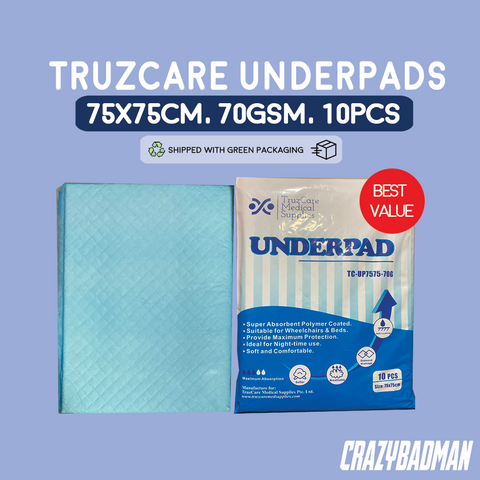 TruzCare Disposable Underpads for Incontinence Care, 75cm x 75cm, 70GSM