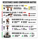 2080mm Resistance Band Comparison Matrix - Resistance Ratings in LBS and KG