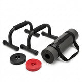 Crazybadman Mini Home Gym (Basic Strength Suite) - Push-Up Bars, Workout Mat & Resistance Bands on Pure White