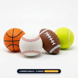 PU Foam Sports Ball 6.3cm Multi-Sport Set (4 Sports Balls = 4 Pieces [MULTI-SPORT SET])