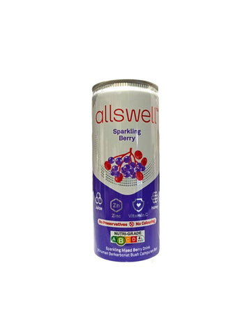 Allswell Sparkling Drink Mixed Berry, Passion Fruit - Natural with Vitamin C & Zinc, Low Sugar, Halal