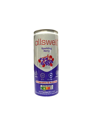 Allswell Sparkling Drink Mixed Berry, Passion Fruit 250ml x 24 - Natural with Vitamin C & Zinc, Low Sugar, Halal