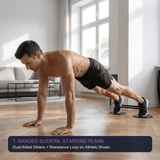 Core Gliding Sliders & Resistance Bands Hybrid Workout – Banded Mountain Climbers, Banded Reverse Lunges & Friction Core Pike Compression (Athletic Shoes)