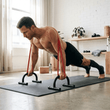 Push Day in Home Loft (Male Athlete) – Deficit Resisted Push-Up on Bars & Mat