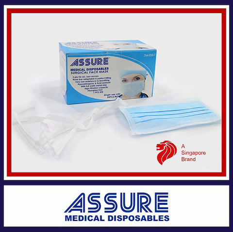 ASSURE Surgical Face Mask 3-ply, Tie-on (50pcs)