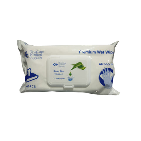 TruzCare Disposable Premium Wet Wipes with Plastic Lid, 40 wipes, 20 x 30cm