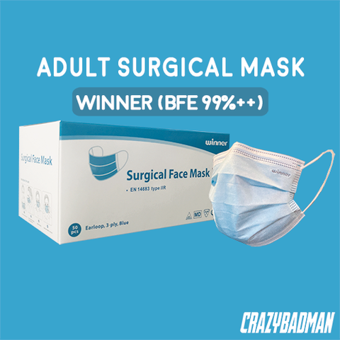 Winner Surgical Face Mask Earloop 3-Ply 50pcs/box, BFE ≥99%