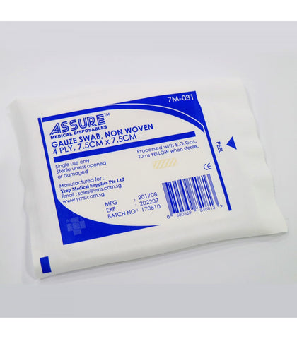 ASSURE Gauze, Sterile, Non-Woven, 7.5cm X 7.5cm, 4-Ply, 5 Pcs/Pkt