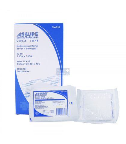 ASSURE Gauze Swab, Sterile, 7.5 Cm X 7.5 Cm, 12-Ply, 5 Pcs/Pkt